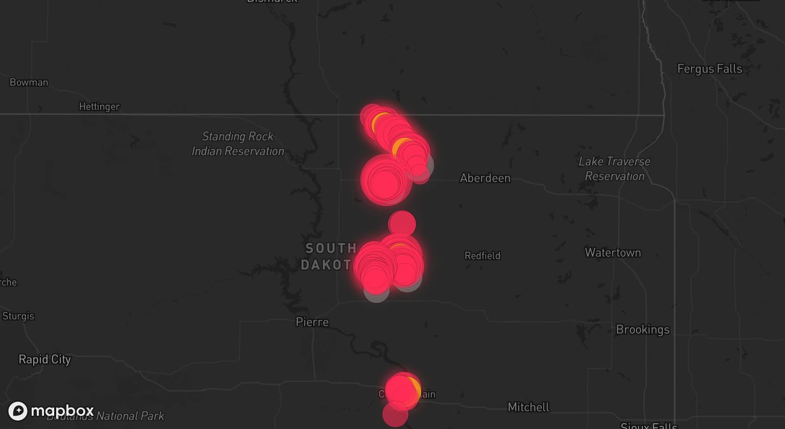 Storm map for 6 areas across South Dakota