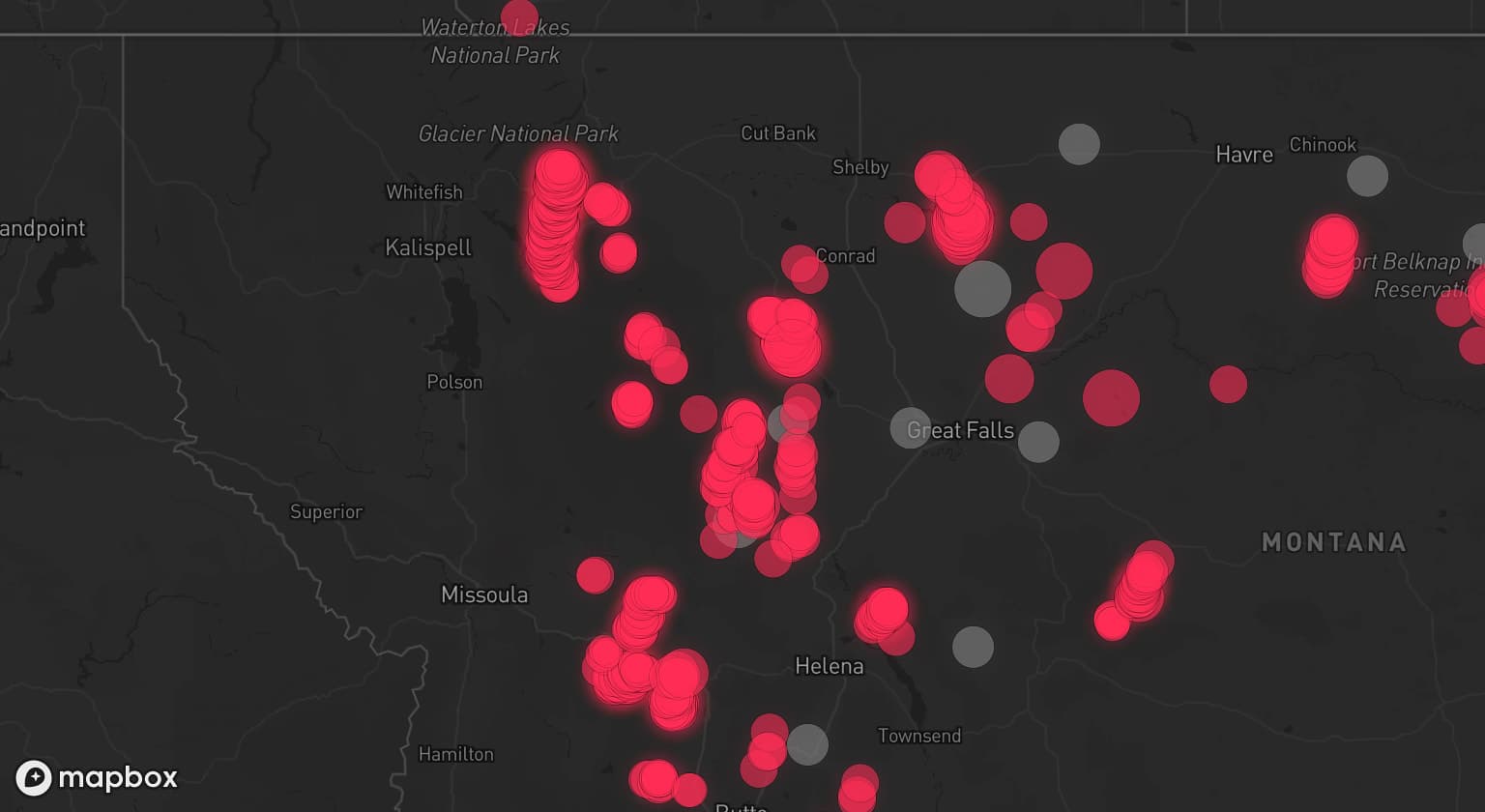 Storm map for 11 areas across Montana