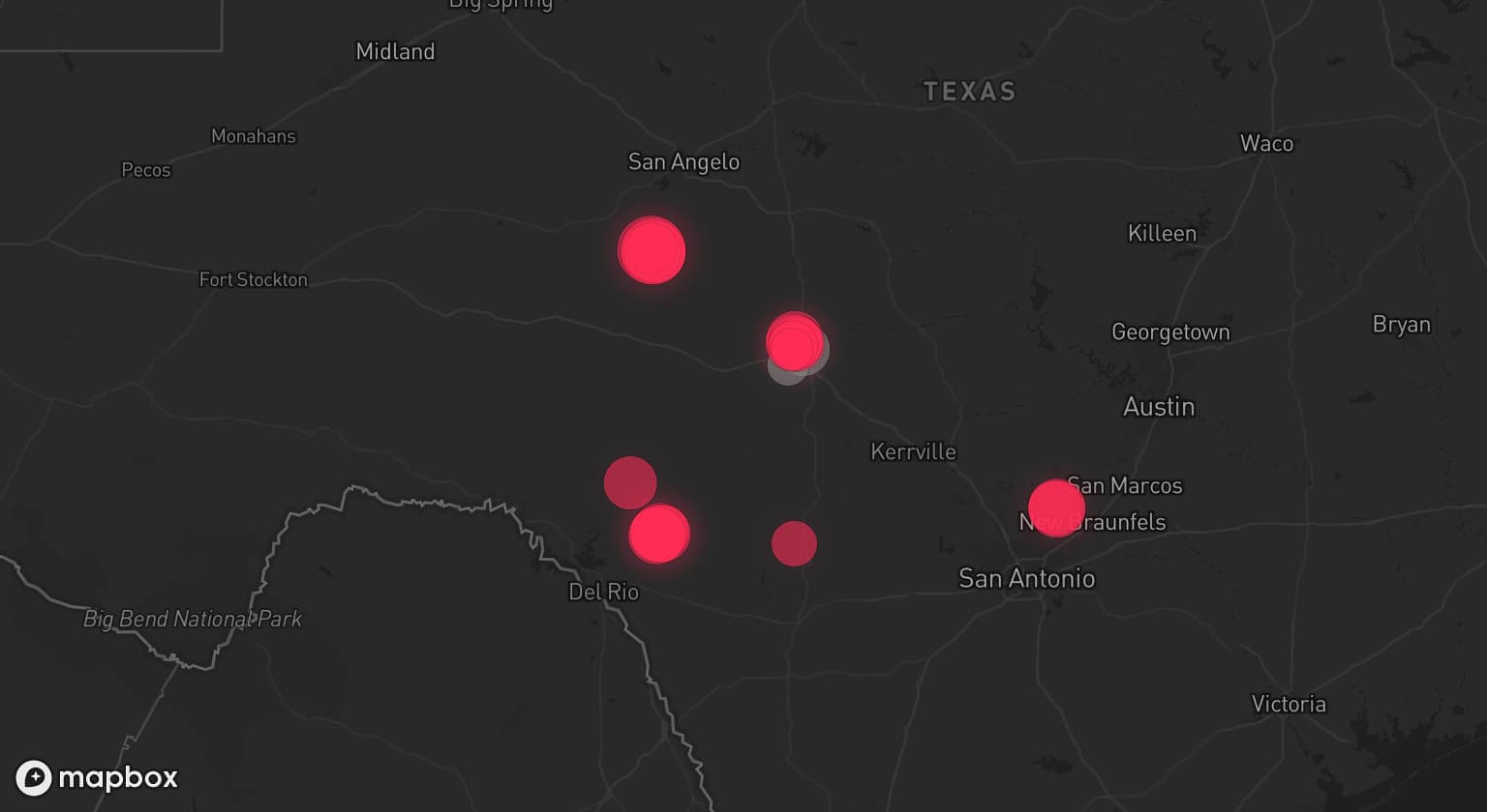 Storm map for the Kimble County, TX area