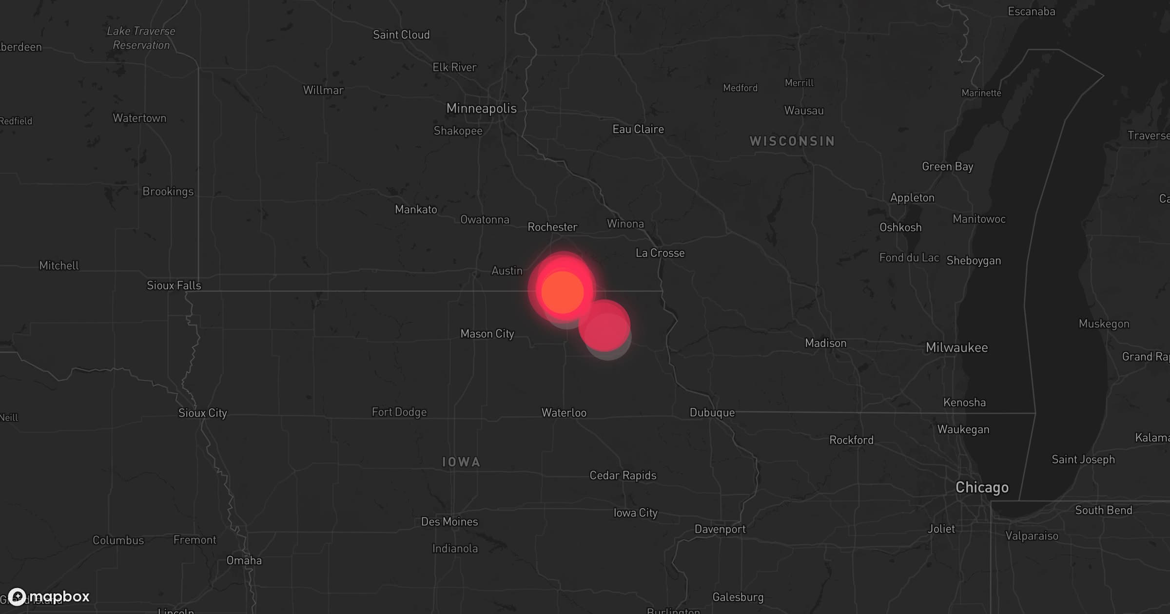 Storm map for 3 areas across Iowa and Minnesota