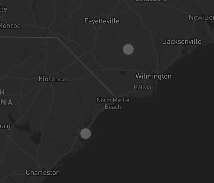 Storm map for 2 areas across South Carolina and North Carolina