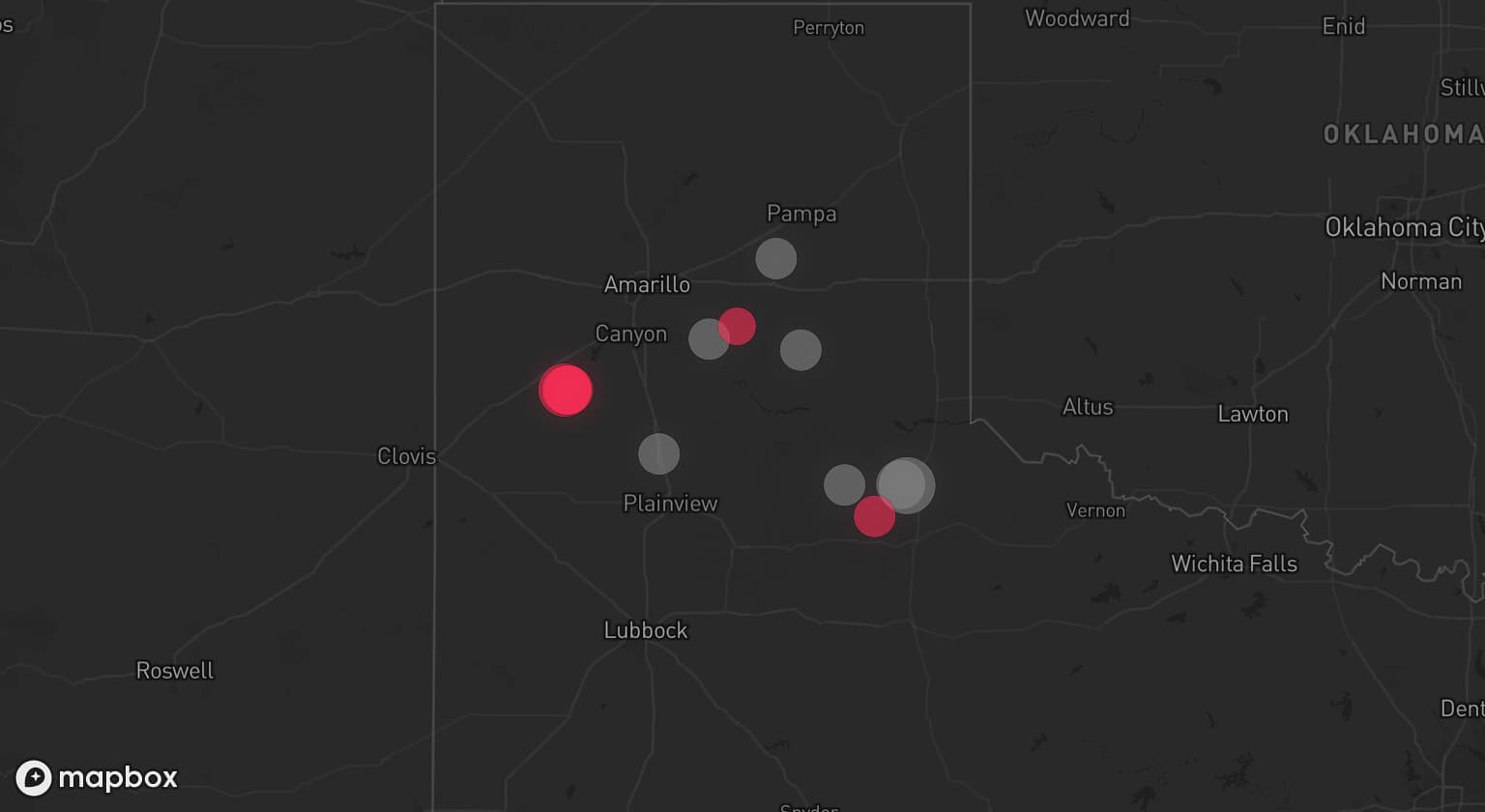 Storm map for 6 areas across Texas