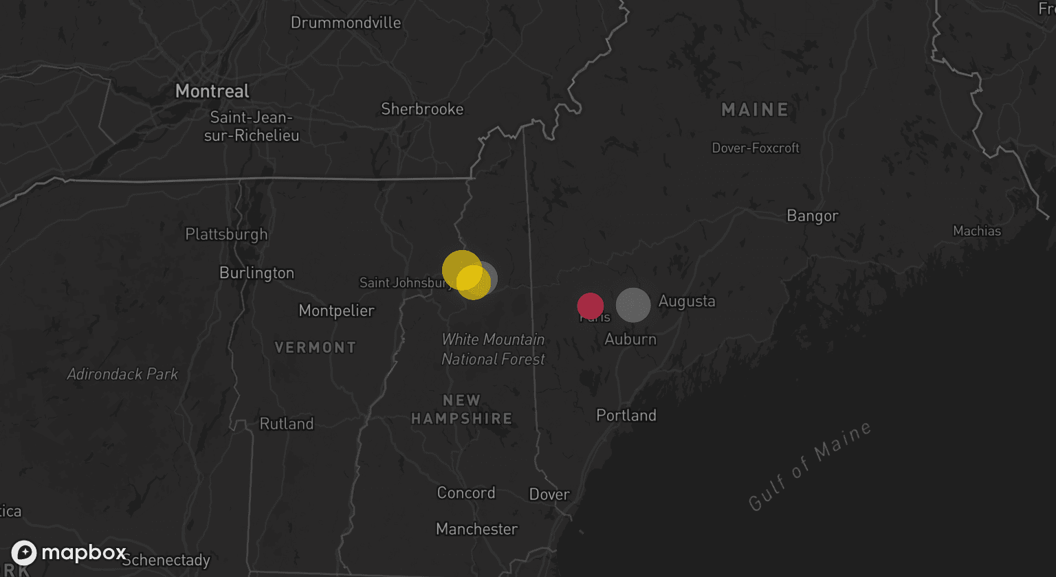 Storm map for 2 areas across New Hampshire and Maine