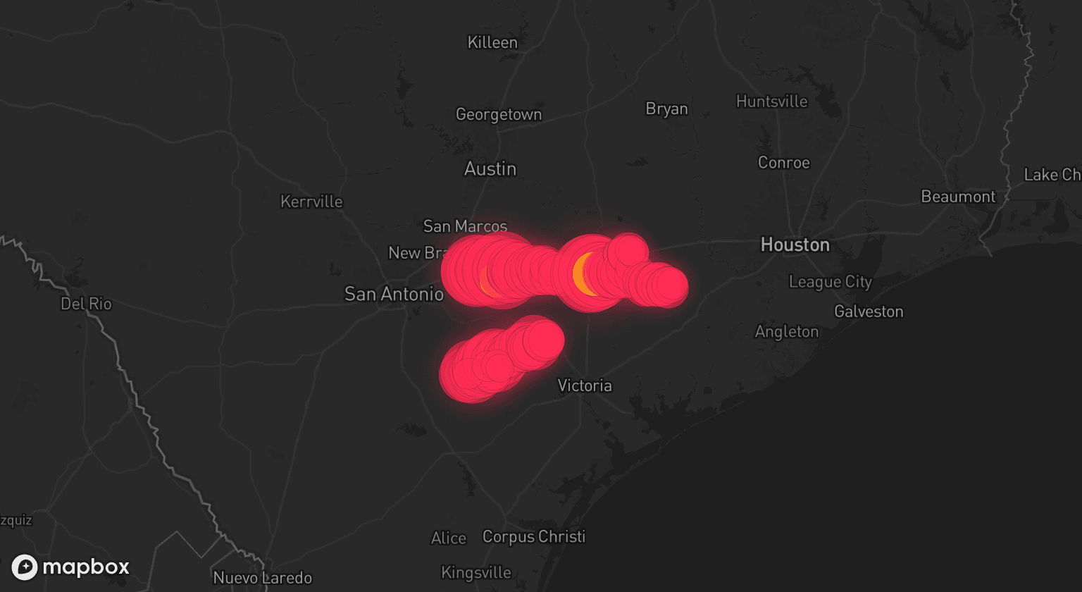 Storm map for 4 areas across Texas