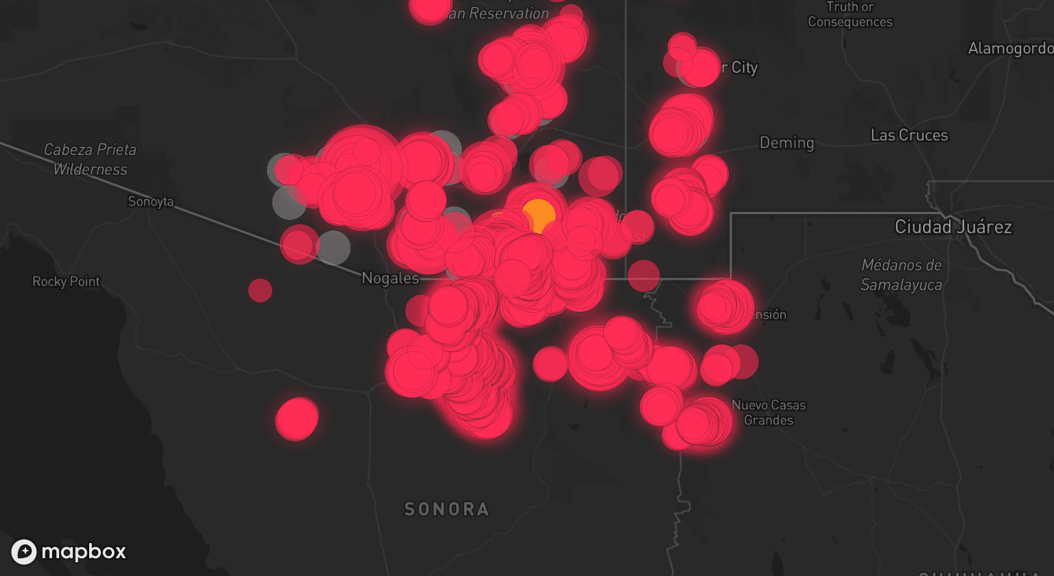 Storm map for 20 areas across Arizona and New Mexico