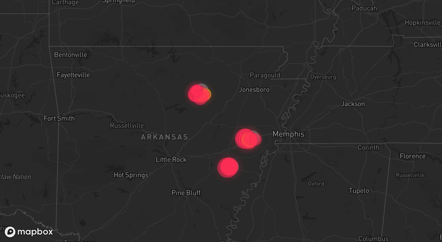 Storm map for 3 areas across Arkansas