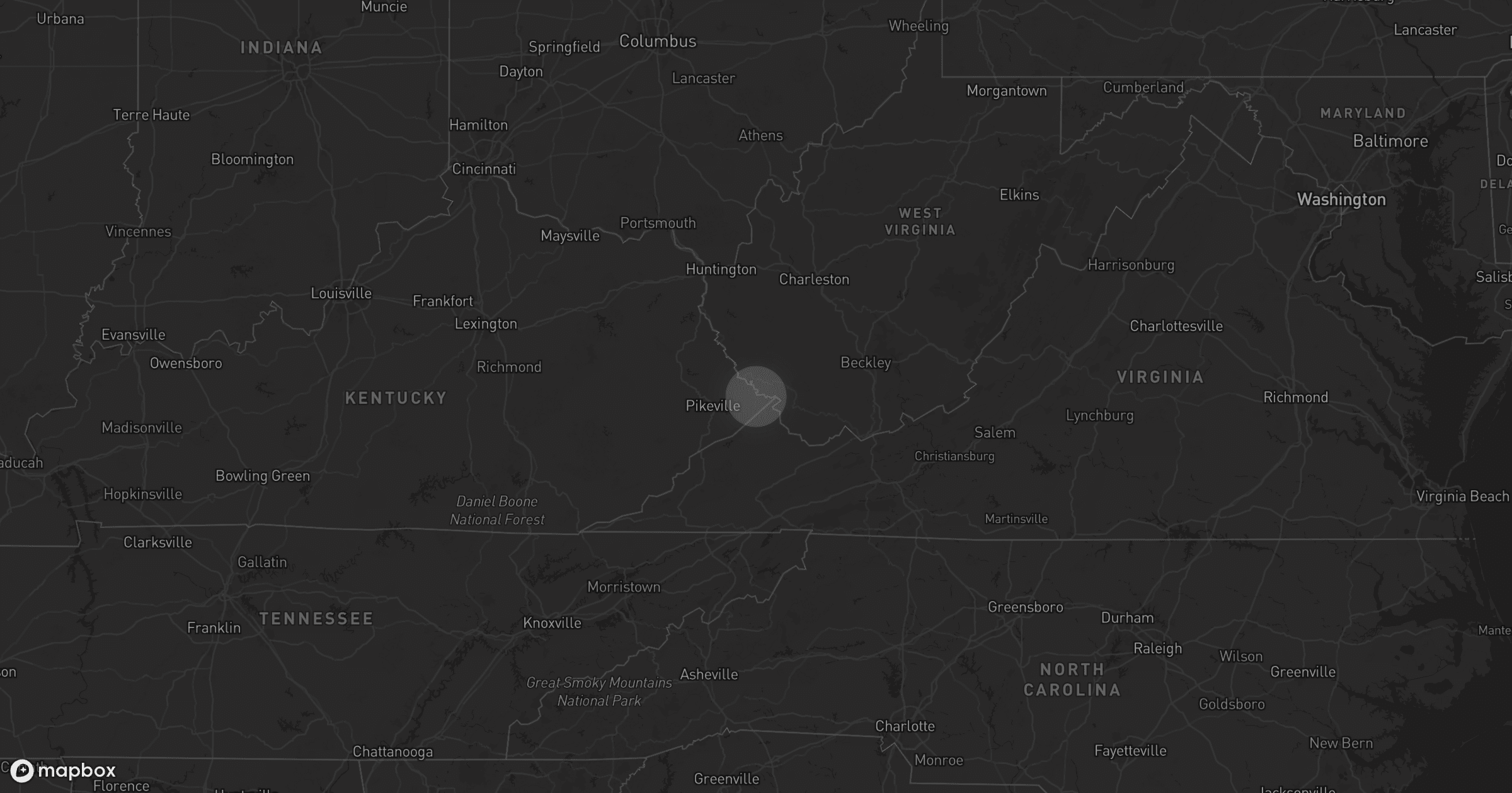 Storm map for 3 areas across Virginia, Kentucky, and West Virginia