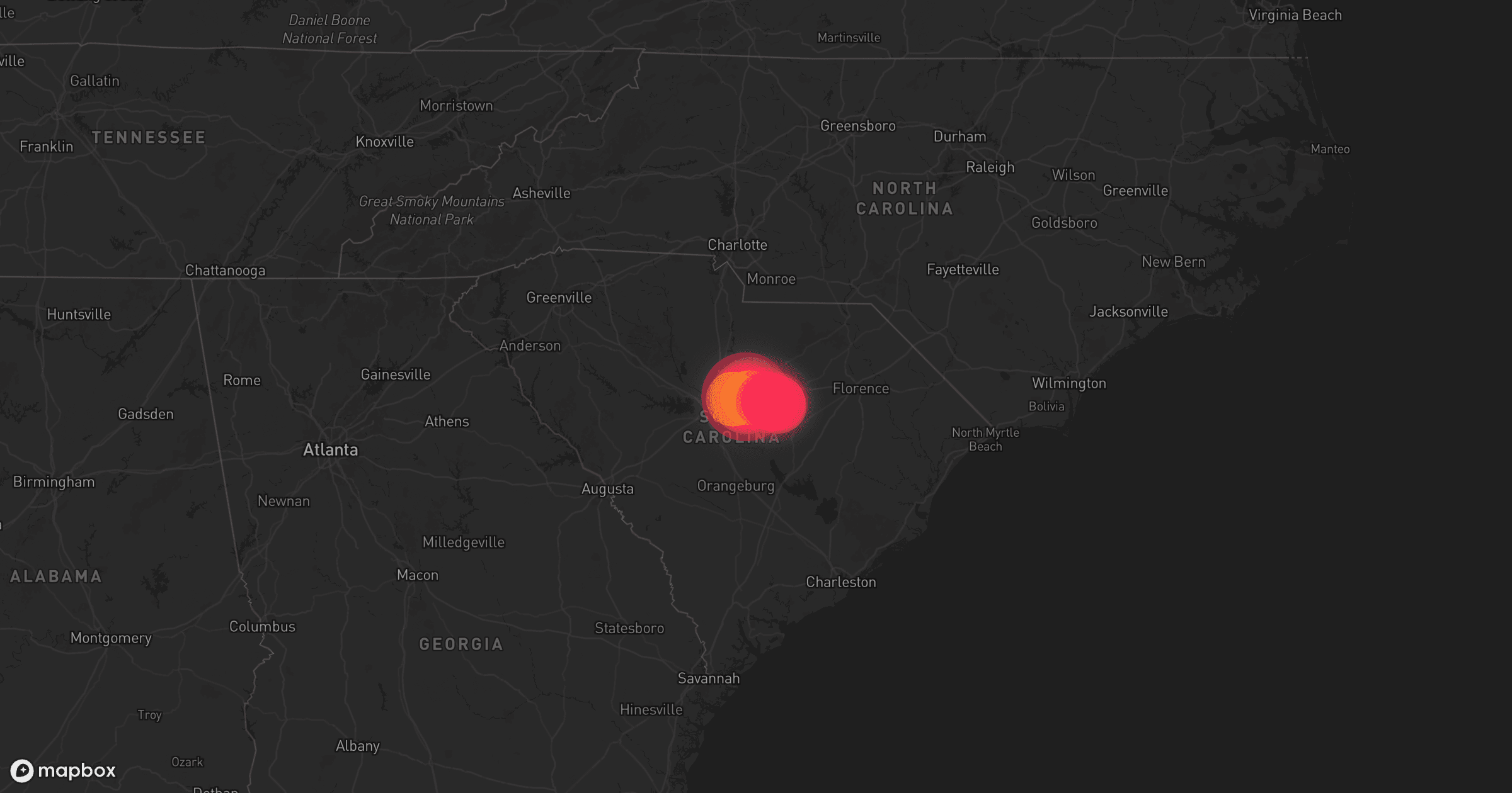 Storm map for the Columbia, SC area