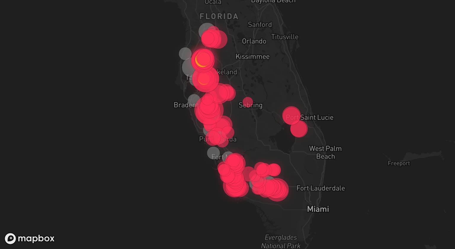 Storm map for 14 areas across Florida